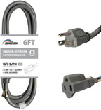 Indoor Outdoor Extension Cord Weatherproof, UL Certified, 16 Gauge 6FT Grey 3 by HONDERSON