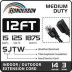 Indoor Outdoor Extension Cord Weatherproof, UL Certified, 14 Gauge 12FT Black 3 - Image 2