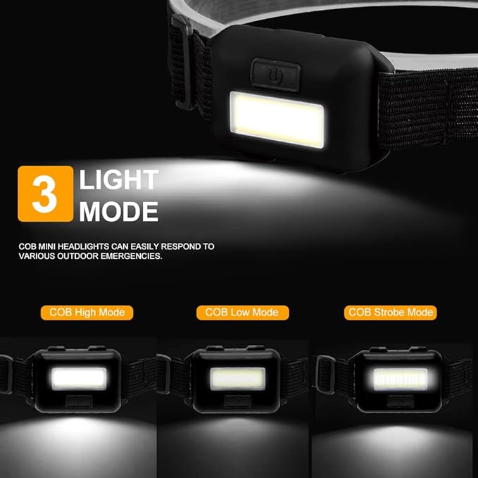 8 Pack Led Headlamp for Adults and Kids, 1.1oz/31g COB Flood Light Ultra Bright - Image 2
