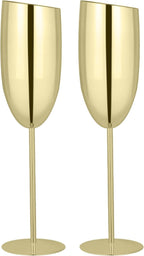 TJ Champagne Glasses Set of 2 Stainless Steel Champagne Flutes 8.5 oz by TJ