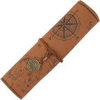 GORGECRAFT PU Leather Pencil Bag Strap Vintage Treasure Map Compass Cover by GORGECRAFT