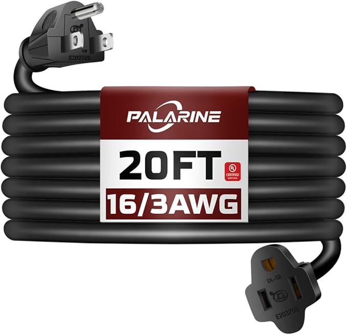 20ft Black Outdoor Extension Cord Waterproof, UL Listed, 16/3 SJTW Heavy Duty 3 by PALARINE