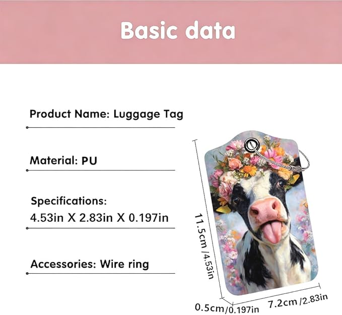 2Pcs Spring Floral Cow Luggage Tags - Image 3