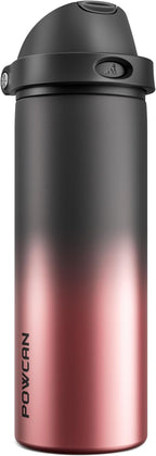 POWCAN 24 oz Stainless Steel Water Bottle: 2-in-1 Push-Button Spout & by POWCAN