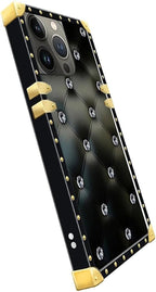 Compatible with iPhone 14 Pro Case, Shiny Black Sofa Crystal Luxury Golden - Image 4