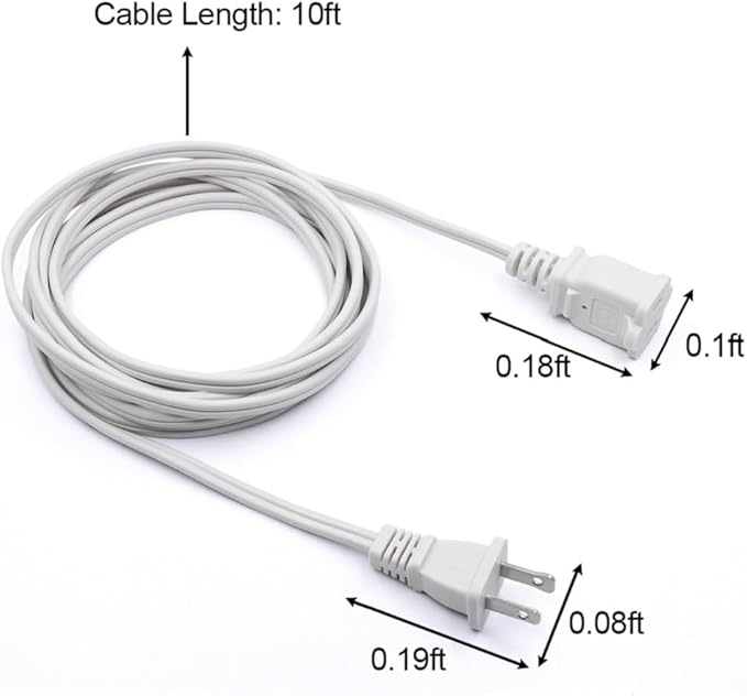 2 Prong Extension Cord, US Male/Female Power Cable - Image 7