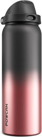 POWCAN 40 oz Stainless Steel Water Bottle: 2-in-1 Push-Button Spout & by POWCAN