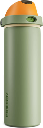 POWCAN 24 oz Metal Sports Water Bottle: 2-in-1 Push-Button Spout & Quick-Flip by POWCAN