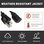Indoor Outdoor Extension Cord Weatherproof, UL Certified, 10 Gauge 10FT Black 3 - Image 6
