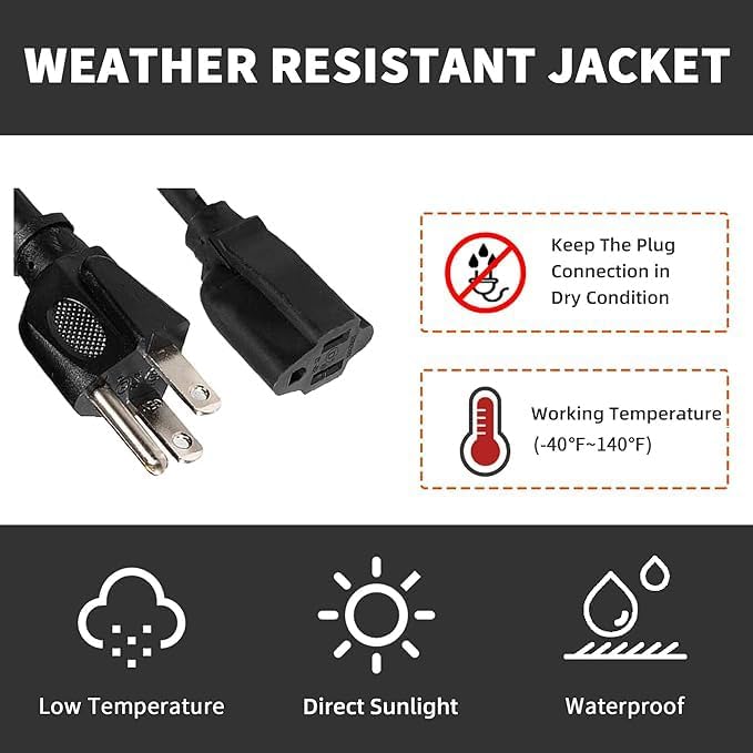 Indoor Outdoor Extension Cord Weatherproof, UL Certified, 10 Gauge 8FT Black 3 - Image 6