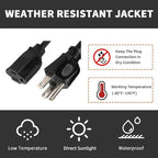 Indoor Outdoor Extension Cord Weatherproof, UL Certified, 12 Gauge 10FT Black 3 - Image 6