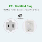 2 Prong Extension Cord, Safe for Home, Dorm Use White Extension Cord - Image 5