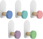 5 Pcs Self-Adhesive Wall Coat Hooks, Cute Wooden Sticky Clothes Hook Colorful - Image 9