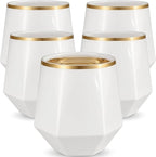 Oojami 40 Pack Diamond Stemless Plastic Wine Glasses Gold Rim, 12 Oz Disposable by Oojami