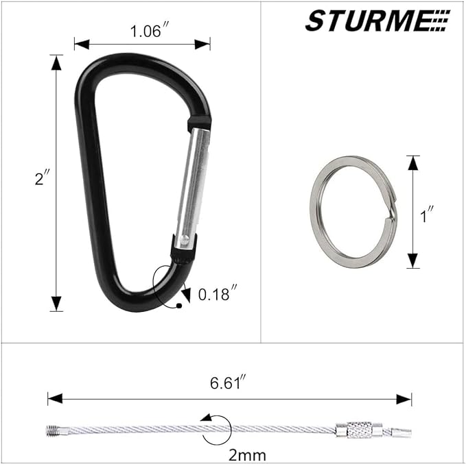 STURME 2" Aluminum D Ring Carabiners Clip D Shape Spring Loaded Gate Small - Image 2