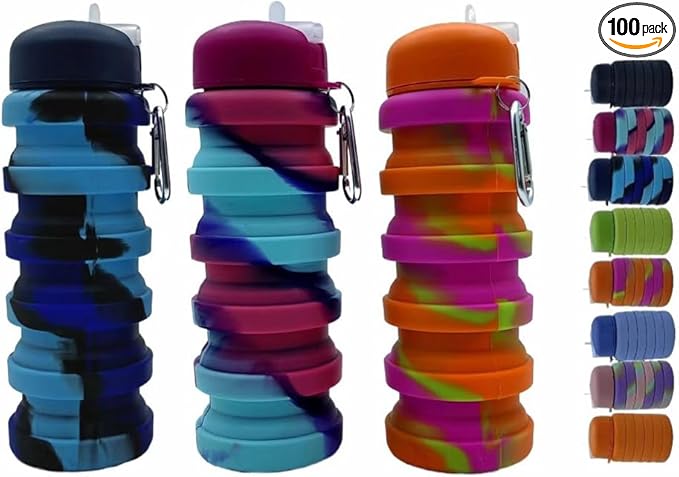 Collapsible Water Bottles 3 Pack 16oz, Travel Portable Sport Water Bottle by Dontinhu
