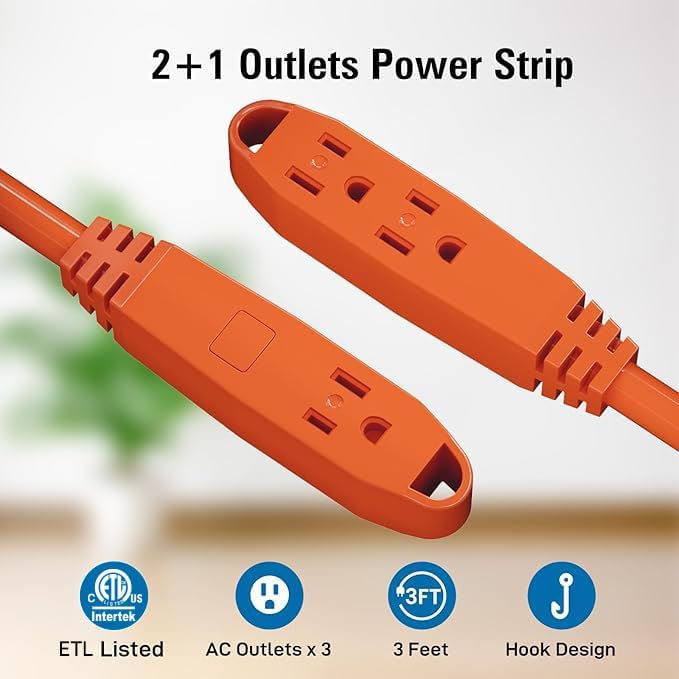 K KASONIC - 50-Feet 3 Outlet Extension Cord, ETL/UL Listed, 16/3 SJTW 3-Wire - Image 3