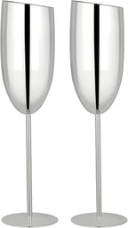 TJ Champagne Glasses Set of 2 Stainless Steel Champagne Flutes 8.5 oz by TJ