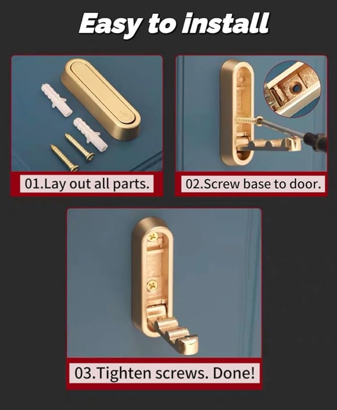 4 Pack Gold Folding Wall Hooks - Image 6