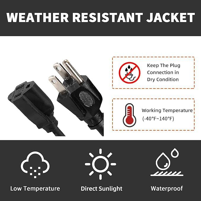 Indoor Outdoor Extension Cord Weatherproof, UL Certified, 14 Gauge 10FT Black 3 - Image 6