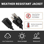 Indoor Outdoor Extension Cord Weatherproof, UL Certified, 14 Gauge 10FT Black 3 - Image 6