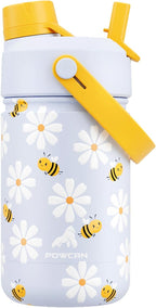 12 oz Insulated Water Bottle for Kids: 2-in-1 Straw Spout Lid, Spill-proof by POWCAN