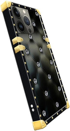 Compatible with iPhone 15 Pro Max Case, Shiny Black Sofa Crystal Luxury Golden - Image 4