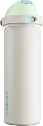 POWCAN 24 oz Steel Insulated Water Bottle: 2-in-1 Push-Button Spout & Flip by POWCAN
