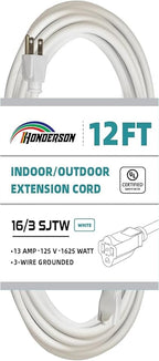 Indoor Outdoor Extension Cord Weatherproof, UL Certified, 16 Gauge 12FT White 3 by HONDERSON