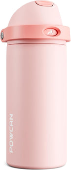 POWCAN 18 oz Insulated Water Bottle: 2-in-1 Push-Button Spout & Quick-Flip Straw by POWCAN