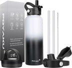 Water Bottle Insulated 32oz 40oz 64oz 128oz Straw Lid Spout Lid & 3 Lids by POYAKU