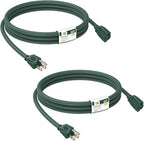 EP 2 Pack 6FT Green Outdoor Extension Cord, 16/3 SJTW Heavy Duty Waterproof by ENERGYPRO