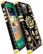Compatible with iPhone 14 Pro Max Case, Shine Gold Rose Luxury Golden Decoration - Image 3