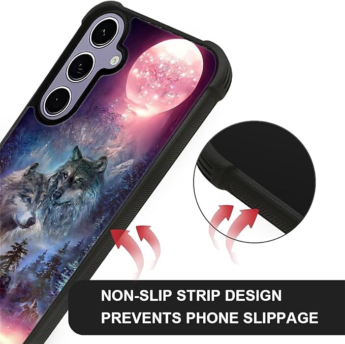 for Samsung Galaxy S24 S25 Case, Star Two Wolfs Howling Pattern Graphic Design - Image 2