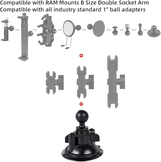 Suction Cup Base Mount with 25mm/1" Ball, Compatible with RAM Mounts and Other - Image 4