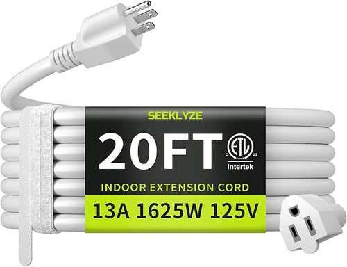 16/3 White Extension Cord 20 FT, Indoor Extension Cord by Seeklyze