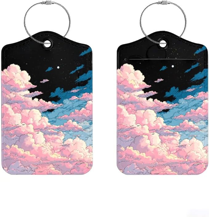 2Pcs Pink Clouds Luggage Tags for Suitcases, 2.83x4.53 Starry Sky ID Labels by Cmialusie