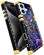 Compatible with iPhone 16 Case, Glistening Golden Butterfly Vibrant Purple Blue - Image 3