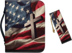 XL Bible Cover Case for Women Men American Flag and Cross PU Leather Bible Case by Unknown