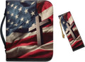 Medium Bible Cover Case for Women Men American Flag and Cross PU Leather Bible by Unknown