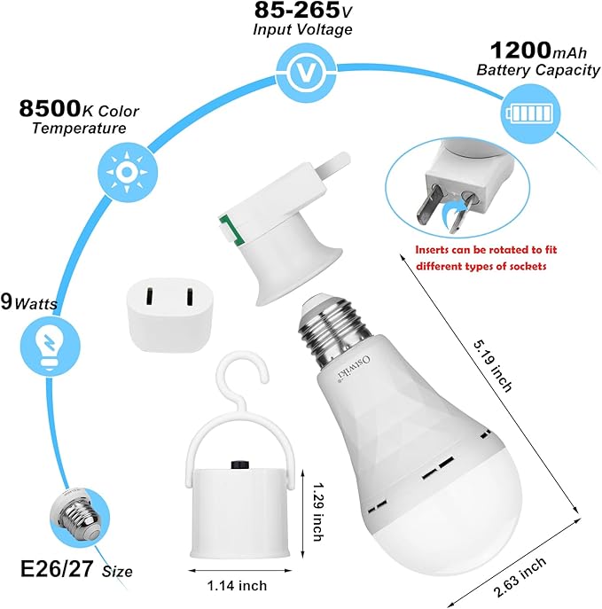 Ostwiki 10 Pack Rechargeable Emergency Light Bulbs, Battery Operated Backup - Image 2