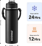 GOSWAG Insulated Sports Water Bottle, 24oz 2 Lids, Stainless Steel Water Bottles - Image 2