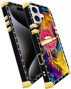 Compatible with iPhone 16 Plus Case, Cool Corlorful Lip Marble Luxury Golden - Image 2