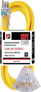 EP 12 Ft 12 Gauge Heavy Duty Extension Cord, 15A 125V 1875W, 3 Outlet by ENERGYPRO