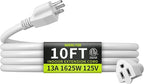16/3 White Extension Cord 10 FT, Indoor Extension Cord by Seeklyze