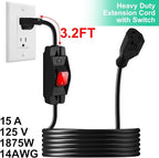 Outdoor Waterproof On/Off Switch Extension Cord, Heavy Duty 125v/250v Black - Image 3