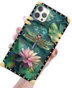 Compatible with iPhone 12 Case, Colourful Dragonfly Pink Lily Pads Luxury - Image 3