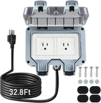 Outdoor Power Outlet Box with 32.8Ft Extension Cord, NEMA 5-15R, STW 14 AWG by ZUYIYI