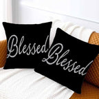 Bling Blessed White Throw Pillow Covers 18x18 Highlights Blessed Black Set of 2 - Image 2