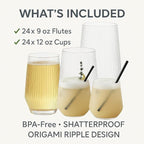Oojami 48 Pack Ribbed Origami Ripple Plastic Glasses, 24 Stemless 9oz Champagne - Image 2